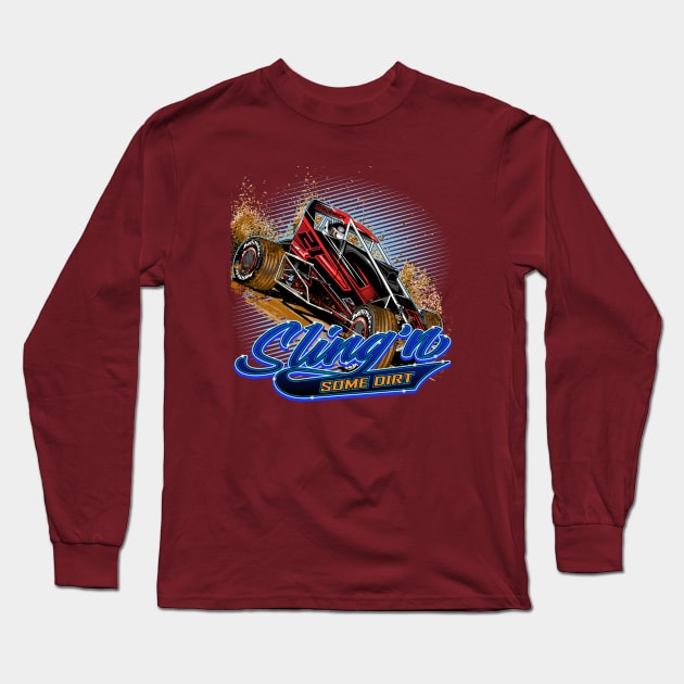 Midget Racing Sling'n Dirt Long Sleeve T-Shirt by Artslave Custom Car Art